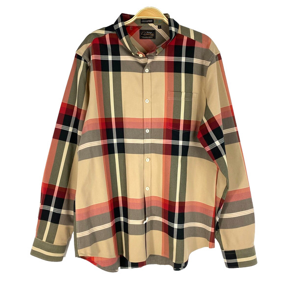 Vintage 7 Diamonds Windowpane Plaid Shirt Men XL Tan Button Down Long Sleeve - Picture 2 of 9